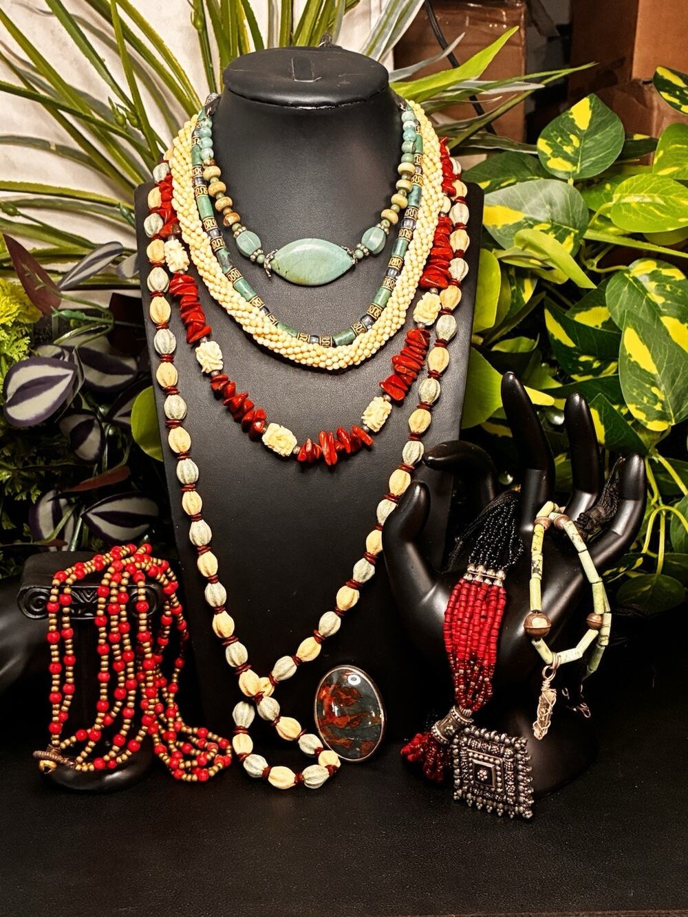 Lot 9 Pieces Boho Style Jewelry - Necklaces Bracelets Pre-Owned Sterling Agate